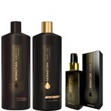 Пакет за хидратация и блясък на косата - Sebastian Professional Dark Oil Lightweight: Шампоан 1000 мл, Балсам 1000 мл, Стилизиращо масло 95 мл