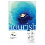 Подаръчен комплект Dove Nourish Essentials - Дълбоко подхранващ душ гел Advanced Care, 225 мл + Оригинален спрей дезодорант против изпотяване Advanced Care, 150 мл