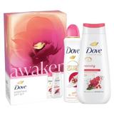 Подаръчен комплект Dove Awaken Essentials - Душ гел Advanced Care Reviving Pomegranate & Hibiscus, 225 мл + спрей Advanced Care Go Fresh Pomegranate & Lemon Verbena, 150 мл