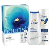 Подаръчен комплект Dove Nourish Essentials - Дълбоко подхранващ душ гел Advanced Care, 225 мл + мляко за тяло Body Love Essential Care, 250 мл