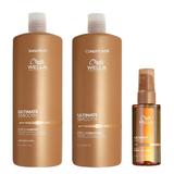 Хидратиращ пакет за суха и изтощена коса Wella Professionals Ultimate Smooth: Шампоан 1000 мл + Балсам 1000 мл + Масло 100 мл